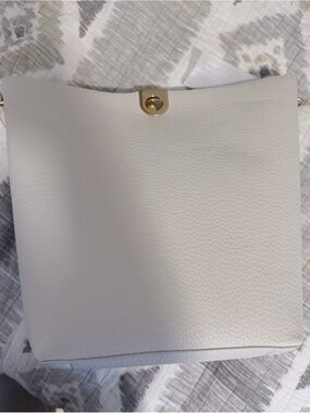 Classic White Leather Shoulder Bag with Gold Hardware